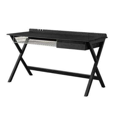 Imagem de hezhuhe2258 Mesa de computador para escritório doméstico moderna com armazenamento, mesa de laptop de madeira cinza fosca com gaveta para espaço de trabalho ou estudo(s)