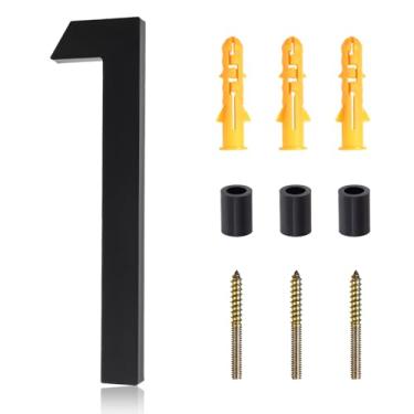 Imagem de GOLD DEER Casa flutuante de acrílico número 1 de 12 cm, números modernos semi-embutidos para uso externo, placa de endereço com acabamento fosco preto com kit de unhas para porta, caixa de correio