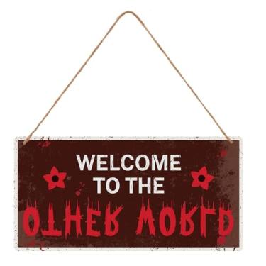 Imagem de 1 Placa Bem-vindo ao Outro Mundo, 30x15cm Estilo Assustador em Madeira com Corda Dupla Face para Decoração de Festas de Aniversário e Halloween