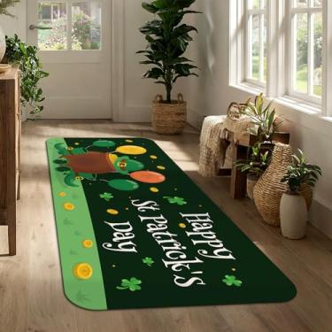 Imagem de Tapete de corredor do dia de São Patrício 43 x 129 cm, tapete de entrada da sorte trevo verde, tapete de porta longo antiderrapante para corredor, cozinha, porta da frente, decoração sazonal de casa