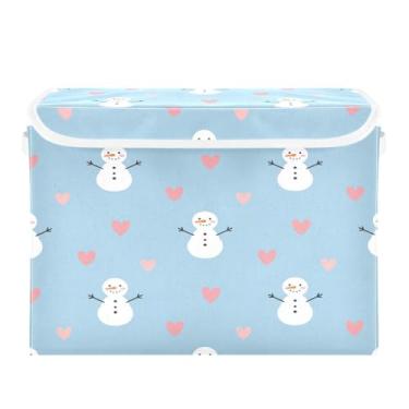 Imagem de Wassud Cestos de armazenamento dobráveis com tampas, bonecos de neve, corações, cestas organizadoras de tecido dobráveis para armário, decoração sazonal de casa 40 x 30 x 30 cm