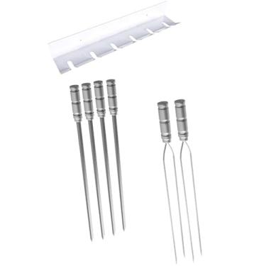 Imagem de Kit/Conj. suporte + 4 espetos simples + 2 espetos duplo cabo alumínio 70 cm de lâmina