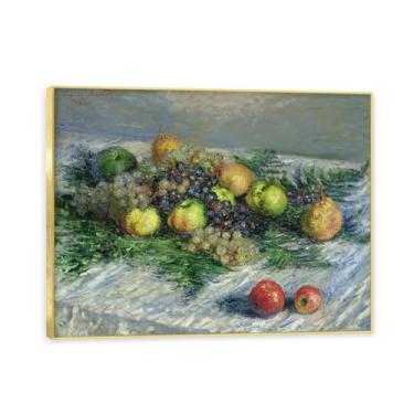 Imagem de NHLDZYH Moldura dourada. Tela de frutas botânicas vintage, impressão de estilo de pintura a óleo vintage, decoração de jantar country de fazenda, pronta para pendurar. A63. 60 x 80 cm.