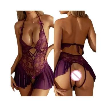 Imagem de Conjunto De Lingerie Sexy De Renda Para Mulheres, Sutiã Transparente C