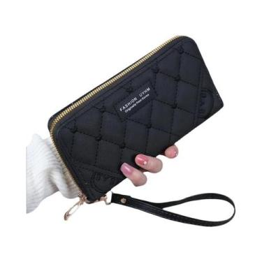 Imagem de Carteira Feminina De Couro PU Em Cor Sólida Com Bordado, Bolsa De Verã