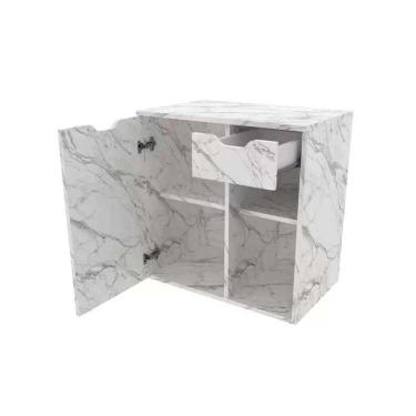 Imagem de Armário C/ Balcão Banheiro Suspenso Bn3605 Cuba Bn3600 60cm E Espelho Bn3602 Amêndoa/branco - Tecno Mobili