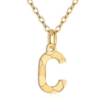 Imagem de RUOOUY Colar feminino com inicial de futebol banhado a ouro 18K, pingente de letra A-Z, joia de futebol, acessórios esportivos, presente de Natal para namorada, filha, Aço inoxidável, Sem Pedra