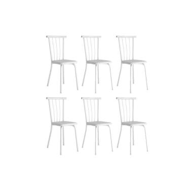 Imagem de Cadeira De Cozinha 154 Aço Kit 6 Uni Branco/courano Branco - Carraro