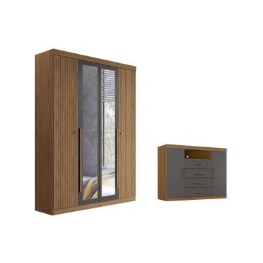 Imagem de Guarda Roupa +1cômoda Qc320 Jatobá/grafite - Santos Andirá