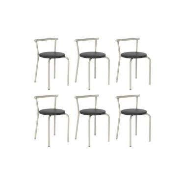 Imagem de Banqueta Sala De Jantar 105 Kit 6 Uni Prata/courano Preto - Carraro