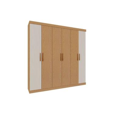 Imagem de Guarda Roupa Casal 6 Portas (2 Frisadas) E 2 Gavetas Palermo Cinamomo-white Laca - Genialflex