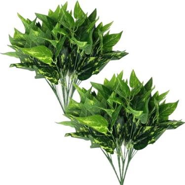 Imagem de Decoração de plantas artificiais Scindapsus Aureus, pacote com 8, plantas falsas, folhas verdes, arbustos, grama, arbustos, vegetação, interior, exterior, casa, jardim, varanda, escritório, mesa