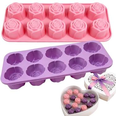 Imagem de Moldes de chocolate de silicone Valentine em forma de rosa de 10 cavidades - Molde reutilizável de doces para trufas, cubos de gelo, sabão - resistente ao calor (-40 °C a 230 °C)