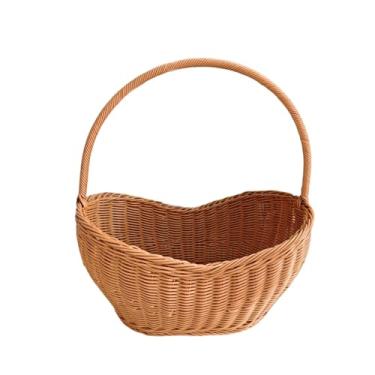 Imagem de IEUDNS Cesta de com alça, organizador portátil de vime estilo fazenda para encontros ao ar livre, casa, cozinha e compras, L