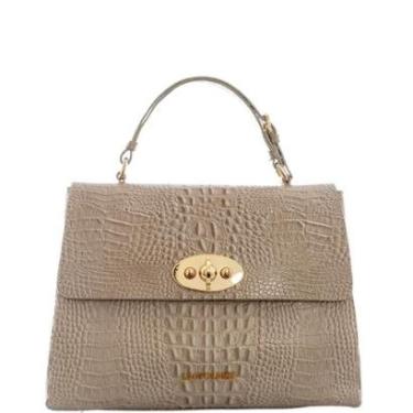 Imagem de Bolsa Feminina Couro Legitimo Creme Textura Croco com Alça de Mão e Ombro Leopoldine-Feminino
