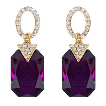 Imagem de Navachi Brincos pendentes de zircão quadrado de cristal branco banhado a ouro 18 k, Zinco Zircônia cúbica, Zircônia cúbica