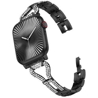 Imagem de Wepro Pulseira feminina fina e elegante para Apple Watch séries 11, 10, 9, 8, 7, Ultra, SE, 3, 2ª geração, 6, 5, 4, 3, 2 e 1, diamante brilhante