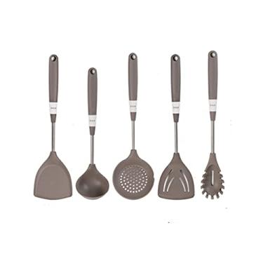 Imagem de U5GAAALPPQ9 Conjunto de utensílios de cozinha cinza de silicone, cabo multifuncional, espátula antiaderente, concha, batedores de ovos, pá