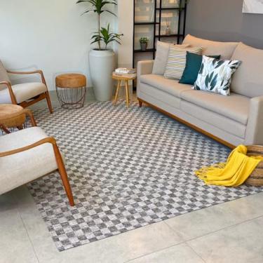 Imagem de Tapete 4m X 2m Grande Antiderrapante Para Sala Quarto Cozinha Sala De Jantar Decorativo Macio (Bege e Marrom xadrez)