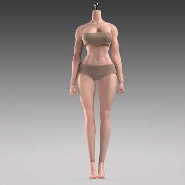 Imagem de Fremego Corpo feminino em escala 1/6, 30,5 cm, super flexível, sem costura, muscular, versão de maquiagem, com pés destacáveis, musculação, figura de ação em miniatura (Pele normal)