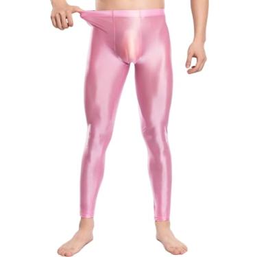 Imagem de SEAUR Calça masculina oleosa de comprimento 9/10 brilhante e elástica para ioga, corrida, treino, M, rosa