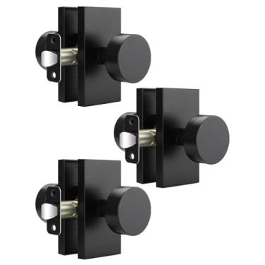 Imagem de EHOMEWARE Pacote com 3 maçanetas internas pretas, maçanetas de porta de passagem sem trava, maçaneta redonda para corredor/armário, portas esquerda direita reversível, ferragens de porta resistentes