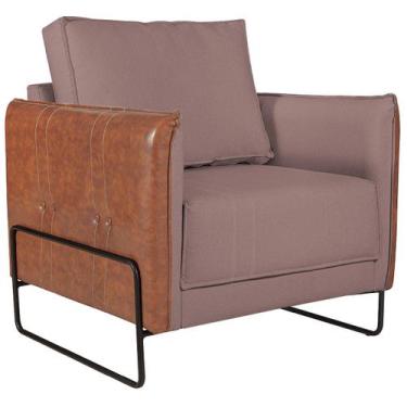 Imagem de Poltrona Manhattan Base de Ferro Sintético Nozes com Linho - Doce Sonh