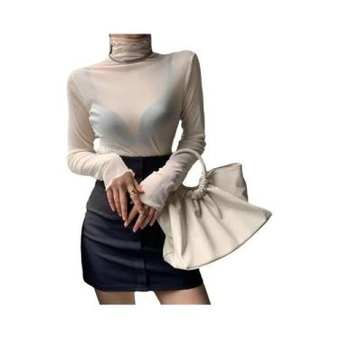 Imagem de Camiseta Feminina De Manga Longa Para O Verão, Elástica, Básica, Casua