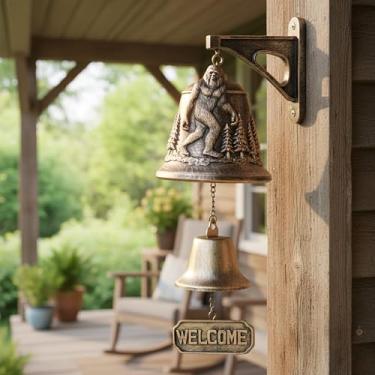Imagem de Sino para pendurar o pé grande, monstro de ferro fundido bem-humorado portão de entrada ao ar livre Campainha decorativa de animal de pé grande para varanda e uso diário em casa