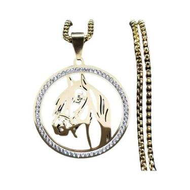 Imagem de Colar Unissex Com Pingente De Cabeça De Cavalo Em Aço Inoxidável Com C