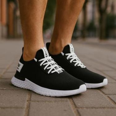 Imagem de Tênis Esportivo Masculino Para Academia De Corrida Caminhada Leve Preto Macio Preto Branco-Masculino