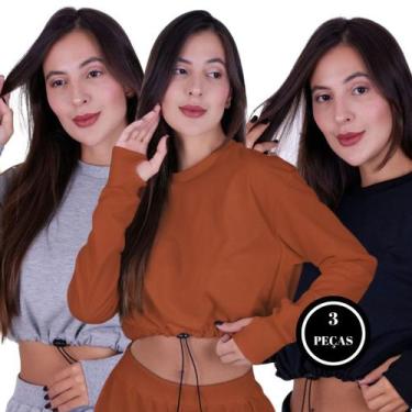 Imagem de Kit 3 Cropped Moletom Inverno Manga Longa Regulagem - c123 KIT 3 LOUIS