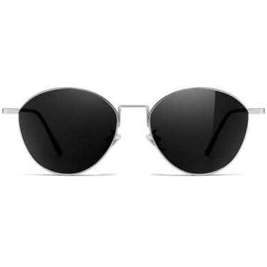 Imagem de SUNGAIT Óculos de sol redondos modernos polarizados femininos com design exclusivo retrô para homens, óculos de sol clássicos, vintage, proteção UV, Prata/cinza, 0