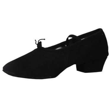 Imagem de Tênis feminino versátil plus size adulto com sola macia com cadarço para professor de lona de dança primavera verão, Preto, 35
