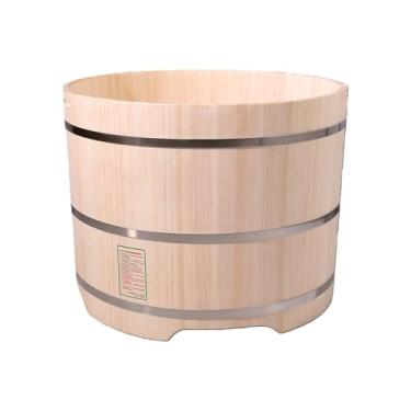 Imagem de Banheira redonda de madeira tradicional japonesa Hinoki – ecológica, durável e relaxante (cor de madeira natural - espessura do barril de 4 cm, 120 cm (47,2 polegadas))