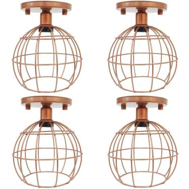 Imagem de 4 Lustres Teto Plafon Industrial Aramado Globo Retrô Luminária Vintage Cobre Rose Gold Agp Ilumini