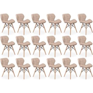 Imagem de Kit 18 Cadeiras De Jantar Charles Eames Slim Wood Estofada - Nude