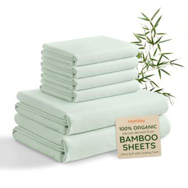 Imagem de Homilay Jogo de cama King 6 peças 100% viscose derivado de bambu, roupa de cama macia e sedosa com bolso profundo de até 16, lençóis de cama refrescantes orgânicos e certificados Oeko-TEX, verde