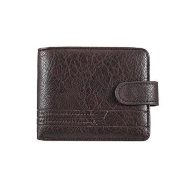 Imagem de Carteira masculina dobrável de couro PU, bolso com zíper, janela para identidade, vários compartimentos, Cor do café, Clássico
