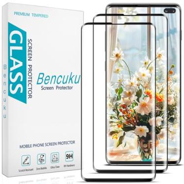 Imagem de Bencuku (Pacote com 2) Protetor de tela para Samsung Galaxy S10 Plus filme de vidro temperado de 6,4 polegadas, cobertura de tela completa curvada 3D, transparente HD, antiarranhões, compatível com