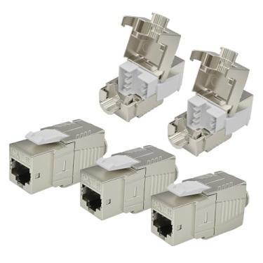 Imagem de Conector Cyberguys CAT 8 blindado 180° Keystone Jack pacote com 5, conector Ethernet RJ45 de alta velocidade de 40 Gbps contatos banhados a ouro, compatibilidade universal cabos CAT8/CAT7/CAT6A