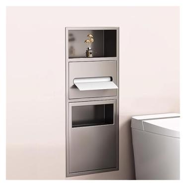 Imagem de Prateleira de nicho de chuveiro de aço inoxidável e suporte de papel higiênico embutido – Armazenamento integrado versátil para banheiro, cozinha e sala de estar – Rack de lixeira de fácil instalação