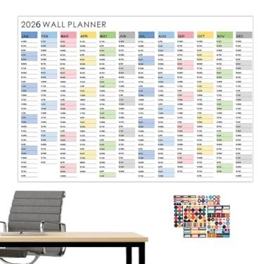 Imagem de Calendário de parede 2026 grande, planejador anual de tamanho grande para parede 2026, decorações estéticas de casa para sala de estar, sala de aula, escola, escritório, estudos, horário de trabalho
