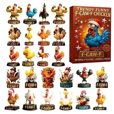 Imagem de Calendário de contagem regressiva de Natal 2025 - design divertido de galinha em acrílico plano 2D | Enfeite de árvore de galinha 24 dias, calendário de contagem regressiva de 2025, para esposa