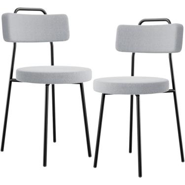 Imagem de Kit 02 Cadeiras Decorativas Estofada Para Sala De Jantar Barcelona L02 Bouclê Cinza