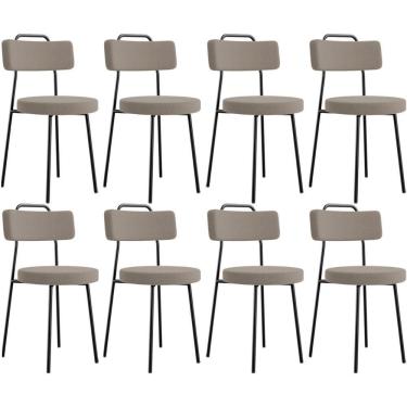 Imagem de Kit 08 Cadeiras Decorativas Estofada Para Sala De Jantar Barcelona L02 Bouclê Bege - Lyam Decor