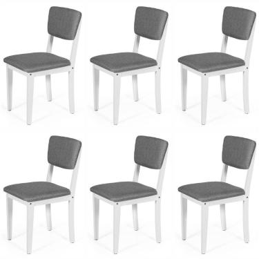 Imagem de Conjunto 6 Cadeiras De Jantar Estofada Em Madeira Maciça Ella Branco/cinza Escuro