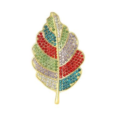 Imagem de Broches De Folha Coloridos Com Strass Para Mulheres E Unissex, Alfinet