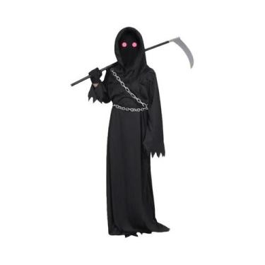 Imagem de Fantasia De Halloween De Fantasma Com Olhos Vermelhos E Foice Do Ceifa