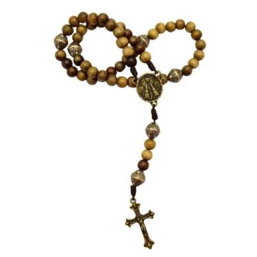Imagem de Terço Nossa Senhora Aparecida contas imbuia 8 mm Ouro Velho AR3802 - A